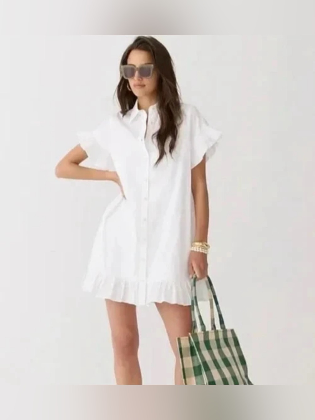J Crew Ruffle-Hem Cotton Poplin White Button Front Shirt Dress Size M Nwt $138